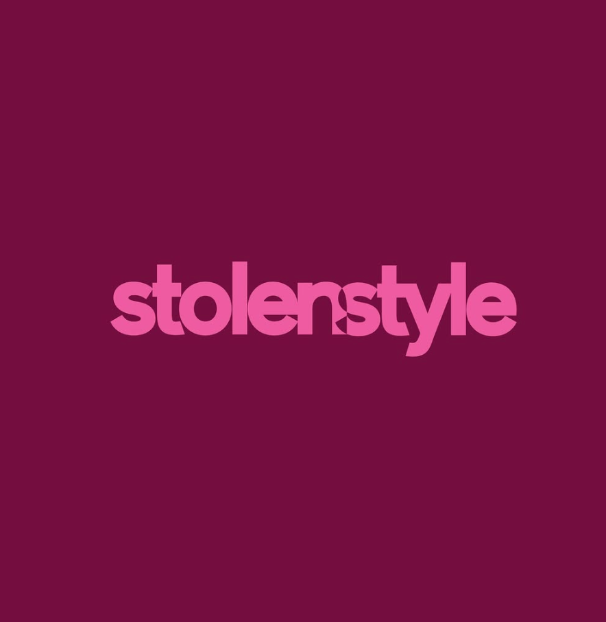 Pink 'stolenstyle' text on a purple background
